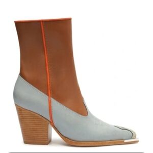 SOLD OUT Schutz Eastwood Atanando Teal Tan Snake Western Booties SZ9